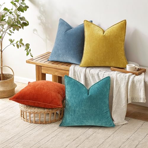 Chenille Rust Velvet Throw Pillow Covers 12x20 Set of 2 (Rust / 20" x 12" (Pack of 2))