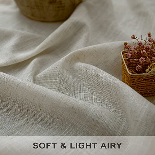 Beige Boho Curtains 58 Inches Long for Living Room Bedroom 2 Panel Linen Back Tab Modern Farmhouse Window Curtain Privacy Semi Sheer Flax Linen Drape Pinch Pleated Look Curtain 52 x 58 Length (52"W x 58"L (Pack of 2) / Linen)