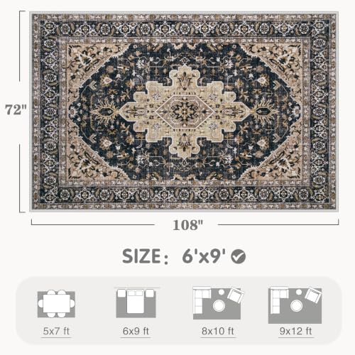 Area Rugs 6x9 Vintage Rug (Beige Black / 6' X 9' (Rectangular))