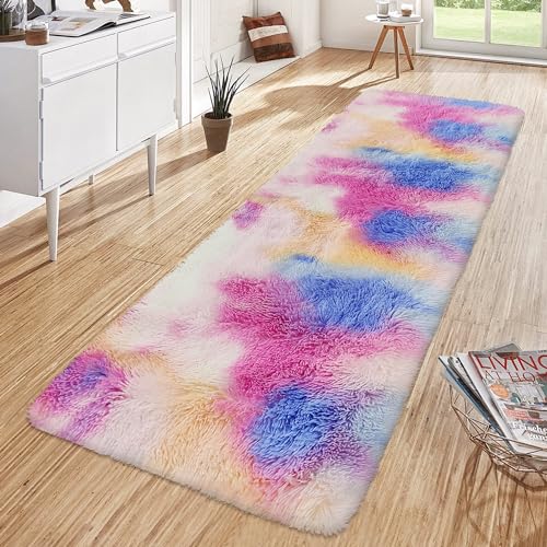 Fluffy Colorful Rug for Bedroom 2x6 ft Kawaii Tie (Tie-dyed Colorful / 2' x 6' (Runner))