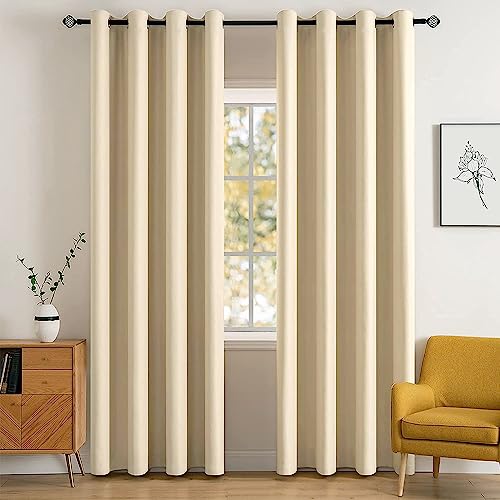 Cream Beige Blackout Bedroom Curtains Drapes 72 Inch Long 52"x72" (Cream Beige / 52"W x 72"L (Pack of 2))