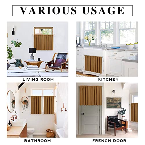 Short Gold Brown Blackout Curtains for Small Bedroom Window Cafe (Gold Brown / 42"W x 36"L (Pack of 2))