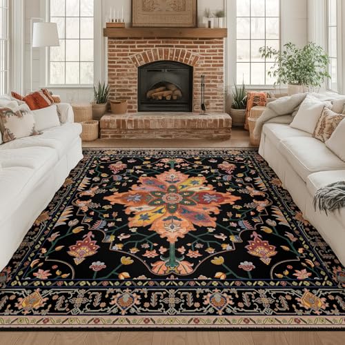 Washable Area Rug (Black/Colorful / 8' x 8' (Square))