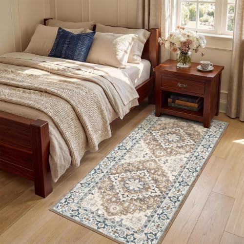 2x5 Hallway Kitchen Washable Runner Rug (Floral Brown / 2' x 5' (Runner))