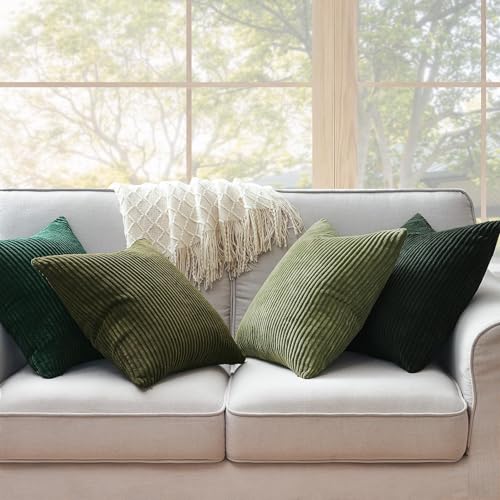 Corduroy Throw Pillow Covers Pack of 2 Gray 16"x16" No Insert with Hidden Zipper (Darkgreen / 16" x 16" (Pack of 4))