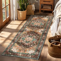 Washable Runner Rug (2' x 6' / Rust/Dull Teal)