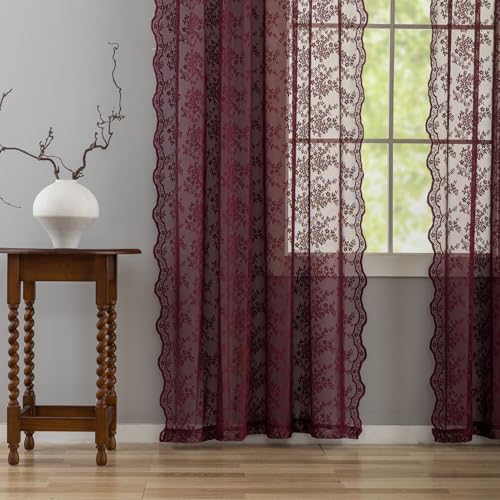 Vintage Lace Curtains 84 Inches Long (Burgundy / 52"W x 84"L (Pack of 2))