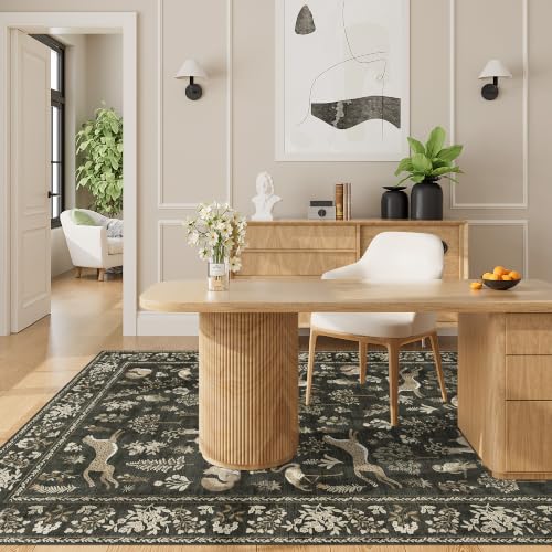 4x6 Area Rug Washable Rug for Living Room Non Slip (Charcoal Black (Animal) / 4' x 6' (Rectangular))