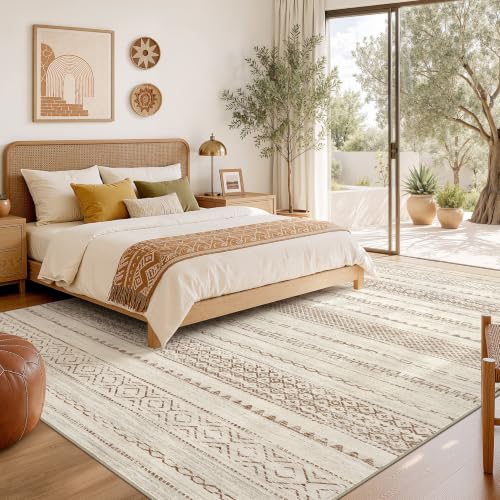 Boho 4x6 Area Rug Living Room Rugs Machine Washable Brown (Brown Tan / 4' X 6' (Rectangular))