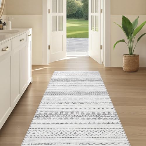 Boho 2x6 Runner Rug Machine Washable Rugs Non Slip Gray (Color Gray / 2' X 6' (Runner))