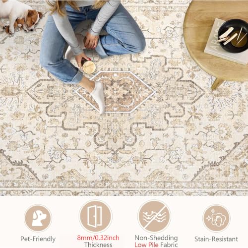 Area Rugs 6x9 Vintage Rug (Light Beige Brown / 6' X 9' (Rectangular))