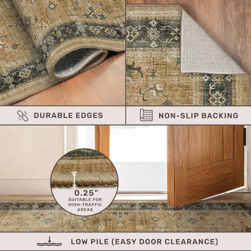 Washable Long Runners for Hallways (3' x 8' (Runner) / Rustic Brown / Charcoal Olive)