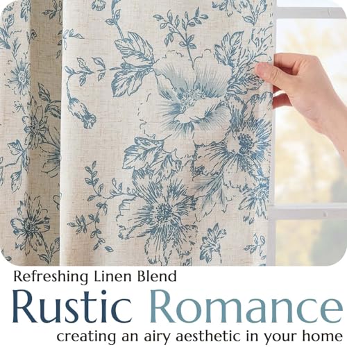 Floral Linen Blackout Curtains for Bedroom 90 Inches Long (Blue / 50"W x 90"L (Pack of 2))