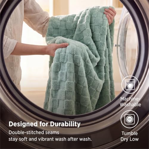 Checkered Fleece Throw Blanket (01 Sage Green / Throw (50" X 60"))