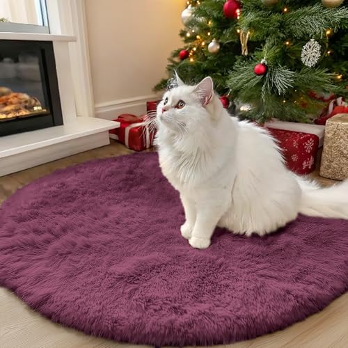 Burgundy Round Rugs for Bedroom (3 Ft Round / Burgundy)