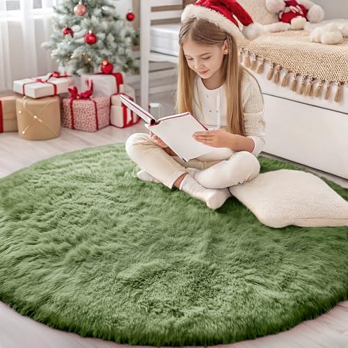 Green Round Rugs for Bedroom (4 Ft Round / Green)