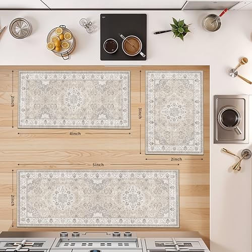 Washable Kitchen Rug Set of 3 (2x3+2x4+2x5 / Beige)