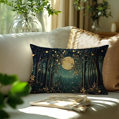 Rustic William Morris Inspired Night Moon Forest Decor Pillow Covers 18x18 (Forest-black and Gold 28 / 20" x 12" (Pack of 1))