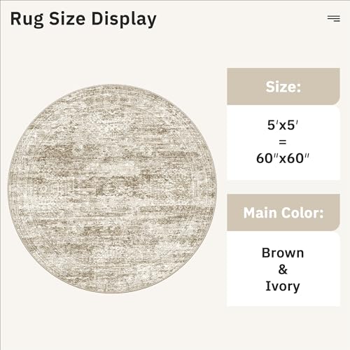 5x5 Brown Round Rug 6ft Circle Living Room Area Rugs Non (Brown / 5' (Round))