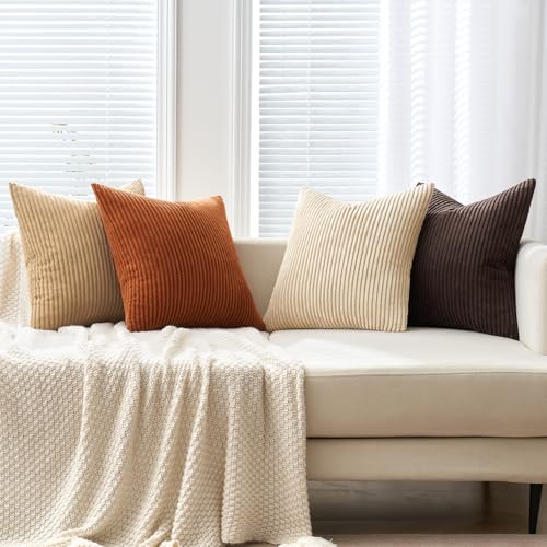 Fall Decorative Throw Pillow Covers Chocolate Brown Rust 18x18 (18" x 18" (Pack of 4) / Brown-beige)