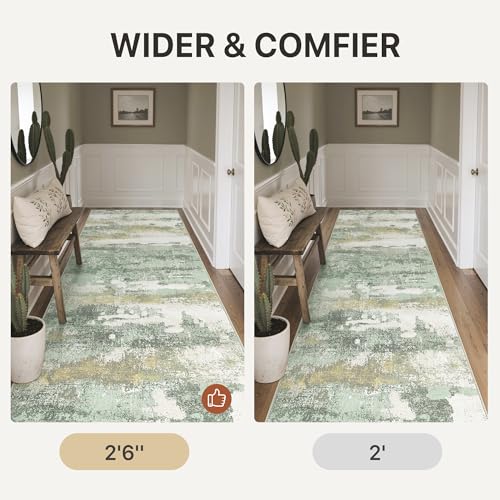 2'6"x6 Green Abstract Runner Rug (Light Green/Cream / 2'6" x 6' (Rectangular))