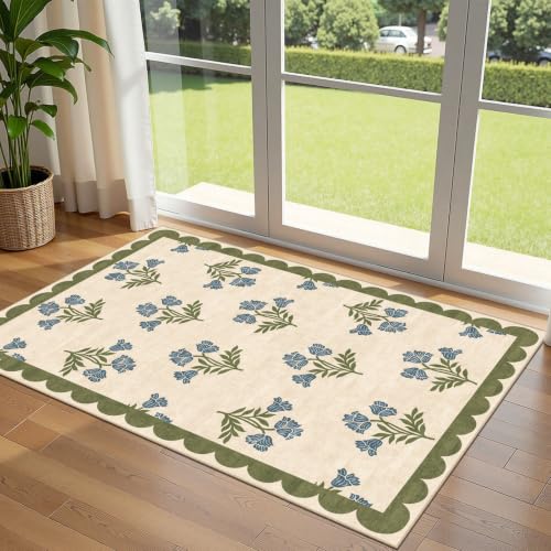 3x5 Floral Entry Rug (Flower - Sage / Blue / 3' x 5' (Rectangular))