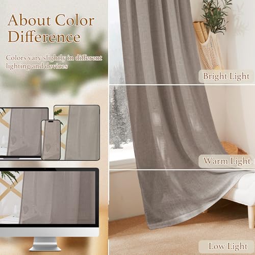 Sheer Curtains 102 inches (Birch Brown / 52"W x 102"L (Pack of 2))