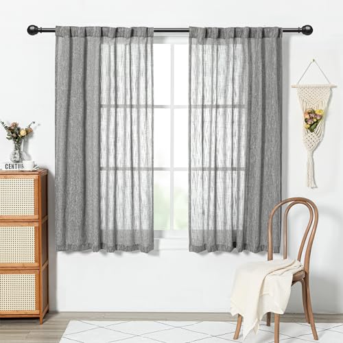 Sheer Curtains for Bedroom (50"W x 63"L (Pack of 2) / Dark Grey)