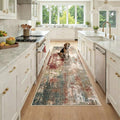 Washable Runner 3'x8' Abstract Area Rug for Hallway Rustic Brown (Rust Red/Green/Blue/Multi / 3' x 8' (Runner))