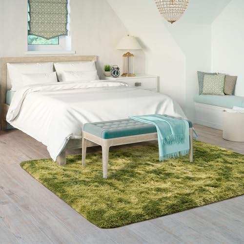 Fluffy Rug for Bedroom Living Room (5' x 7' / Green)