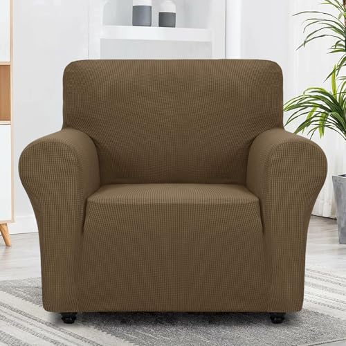 Super Stretch Chair Slipcover Universal Sofa Chair Covers for Living Room Dogs Pet Furniture Protector Spandex Armchair Slipcovers with Anti Slip Foam Sticks (Brown / Small (30"-47"))