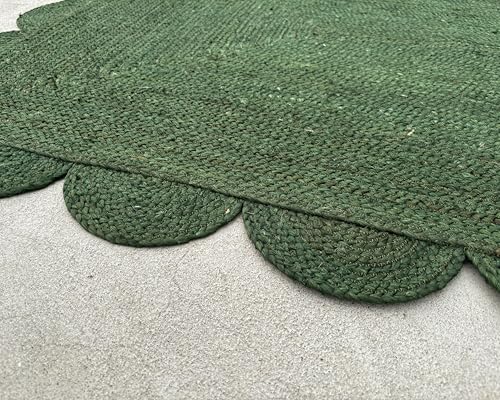 Scallop Jute Area Rug Boho Jute Rug Scalloped Coastal Rug (Palm Green / 10'x14' (Rectangular))
