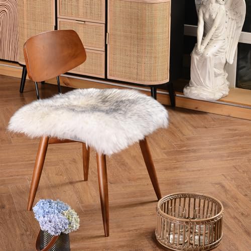 Square Fur Sheepskin Chair Cover Seat Cushion Pad Super Soft Area Rugs for Living Bedroom Sofa 18" x 18" (Gray Tip / 18" x 18" (Pack of 1))