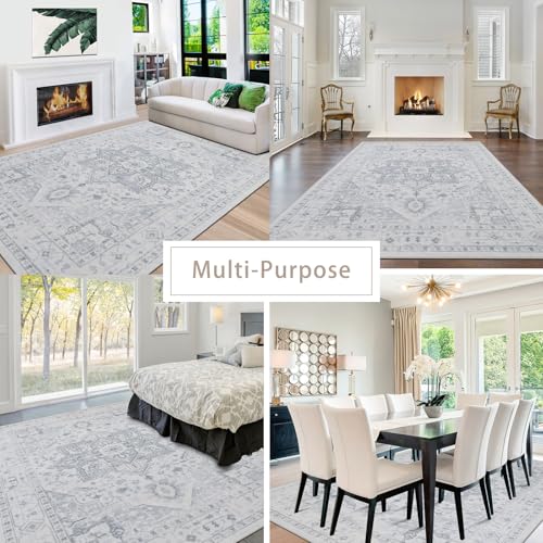 Washable Rugs 6x9 Area Rugs for Living Room (6' x 9' (Rectangular) / Grey/Cream/White/Light Blue)