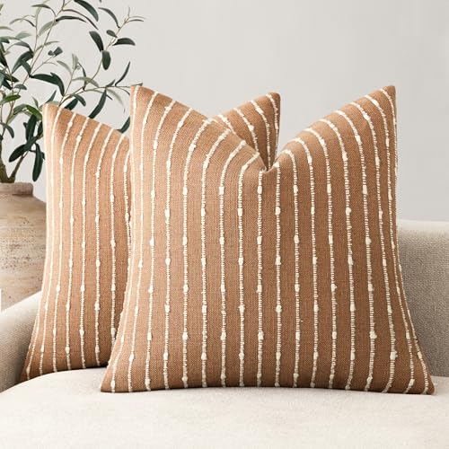 Decorative Striped Boucle Throw Pillow Cover 18x18 Rust Tobacco (18" x 18" (Pack of 2) / Tobacco)