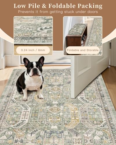 Hallway Runner Rug 2x8 Washable Kitchen Rugs Non (Green/Gold / 2' x 8' (Runner))