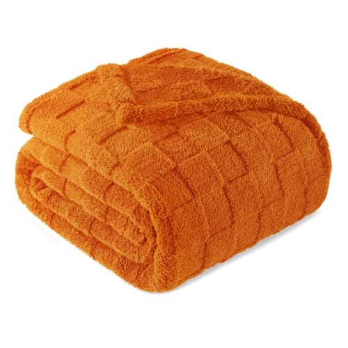 3D Checkered Fleece Twin Blanket for Bed (Burnt Orange / Twin (60"x80"))
