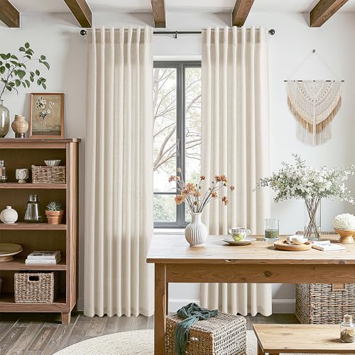 Warm Beige Linen Curtains 72 Inch Length for Living Room Semi Sheer Light Filtering Door Drapes 2 Panels Set for Kids Bedroom Light Filtering Back Tab Rod Pocket Modern Farmhouse Decor 52x72 (52"W x 72"L (Pack of 2) / Warm Beige)
