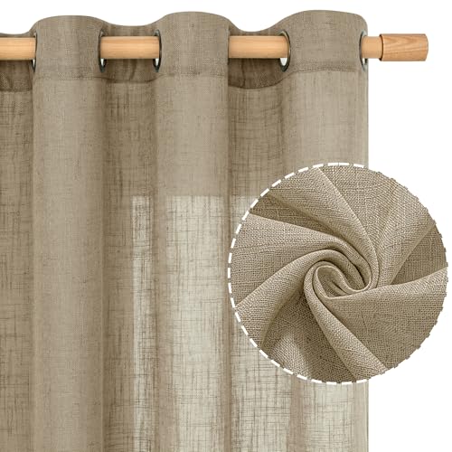 Taupe Linen Sheer Curtains 54 Inches Long for Bedroom 2 Panels (52"W x 54"L (Pack of 2) / Taupe)