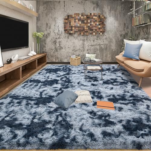 Soft Fluffy Rugs for Bedroom 4x6 Area Rug for Living Room (Tie-dyed Blue and Grey / 4' X 6' (Rectangular))