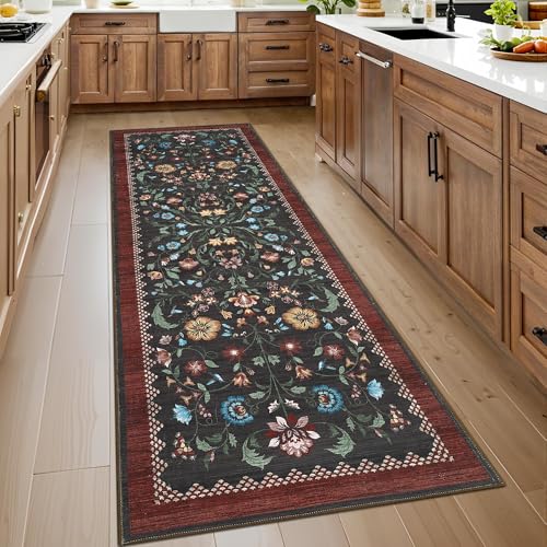 Floral Rug 2.5x8 Runners for Hallways (C Red / 2'6" x 8' (Runner))