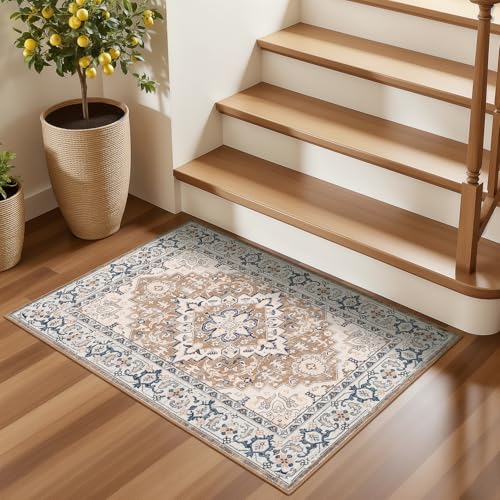 2x3 Washable Rug for Entryway Bathroom (Floral Brown / 2' x 3' (Rectangular))