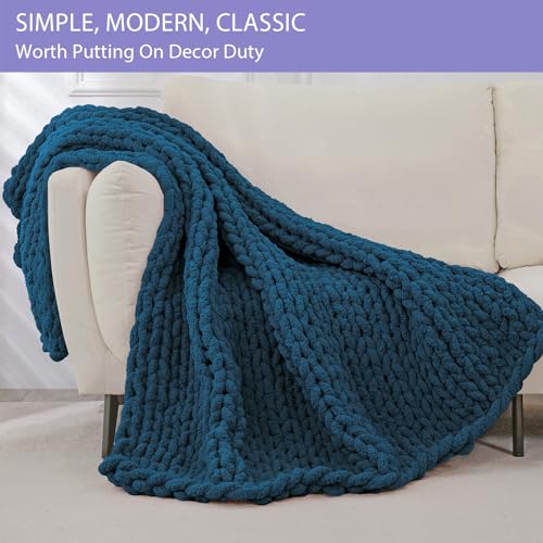Chunky Knit Throw Blanket for Couch (Deep Sea Blue / 40"x60" (Medium Size Throw）)