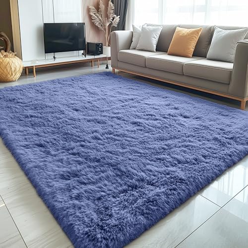 5x8 Machine Washable Large Area Rugs for Living Room (5x8 Ft / Denim Blue)