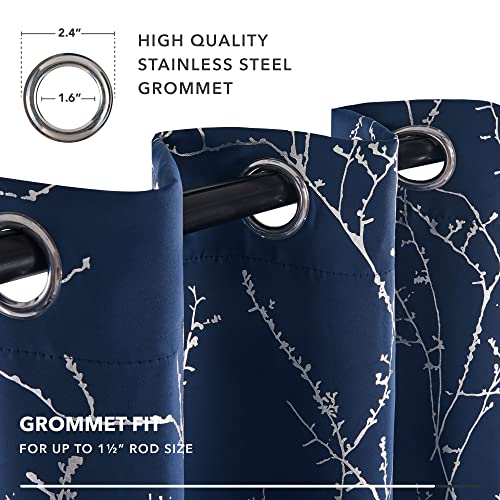 Living Room Curtains 108 Inch Long (Navy Blue/Tree Branch / 52"W x 108"L (Pack of 2))