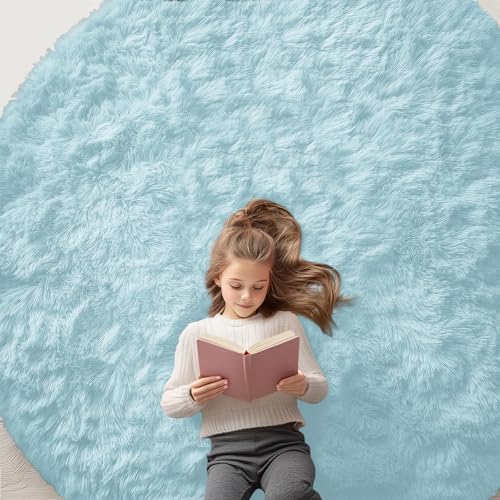 Light Blue Round Rugs for Bedroom (7 Ft Round / Light Blue)