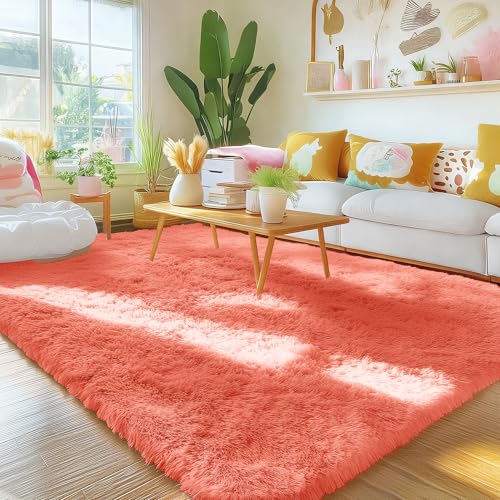 Area Rugs for Living Room Bedroom (4x5.9 Ft / Coral Red)