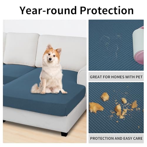 Stretch 4 Pieces Couch Cushion Covers for Sectional Sofa L Shape (3 Seater + 1 Chaise / Bluestone)