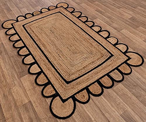 SVI Rug Scallop Pattern Jute Bohemian Area Rug (3' x 5' (Rectangular) / Black)