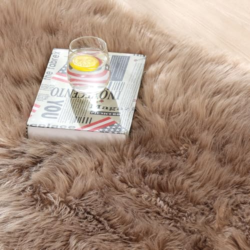 Beige Area Rugs for Living Room Bedroom Nursery 9X12 Washable Faux Sheepskin Fluffy Fur Rug Kids Room Decor Soft Cozy Home Décor (9' x 12' (Rectangular) / Beige)